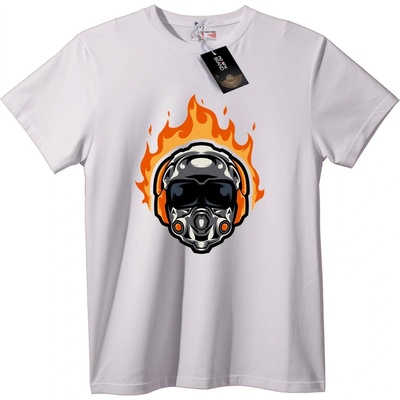 NOONEBRAND Тениска Горящ Череп с Газова Маска - XS, White