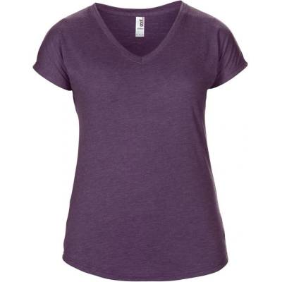 Dámské tričko do V Tri-Blend lilková fialová žíhaná