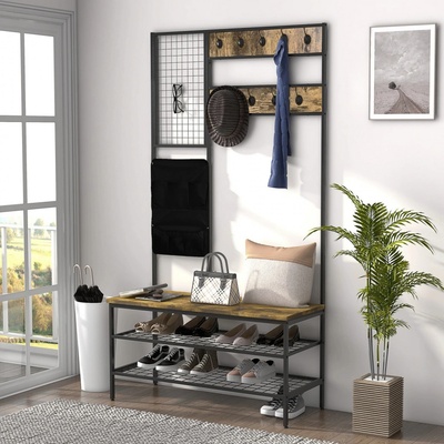 Honcom věšák na kabáty s botníkem hnědý – Zboží Dáma