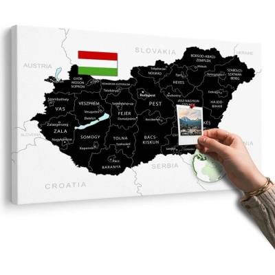 Obraz na korku štýlová čierna mapa Maďarska - 120x80 color mix