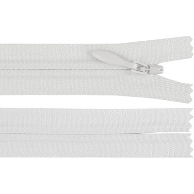 Spirálový zip skrytý YKK No 4 délka 50 cm, střední, 501 bílá
