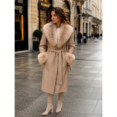 Max Original Leather dámsky kožený kabát REBECCA fur tortora Tortora