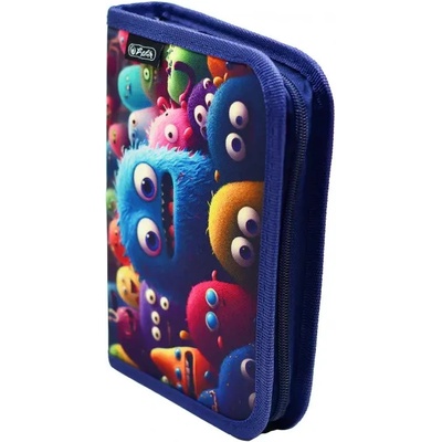 Herlitz Ученически несесер празен, 2 допълнителни крила, момчета, Blue Monster - Herlitz