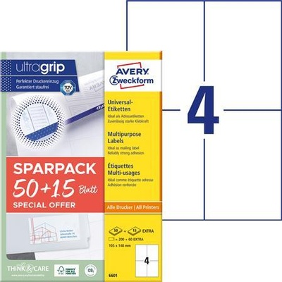 Avery-Zweckform Етикет, универсален, 105x148 mm, AVERY ZWECKFORM, "Sparpack", 260 етикета в опаковка 6601 (6601)