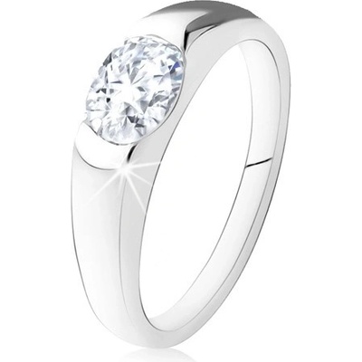 Šperky eshop zásnubní prsten ze stříbra 925 oválný čirý kamínek hladká ramena SP18.19