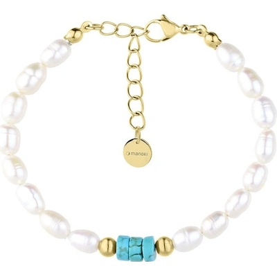 Manoki perlový s tyrkysovým magnezitem Kiara Gold chirurgická ocel BA998G bílá