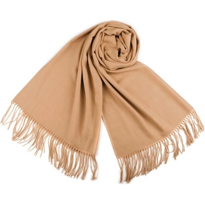 šátek šála typu pashmina s třásněmi 33 béžová velbloudí