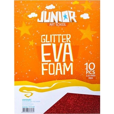 JUNIOR-ST Dekorační pěna A4 EVA 10 ks červená tloušťka 2,0 mm glitter