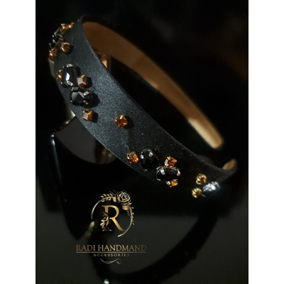 Radi handmade Широка черна диадема с черни и кафяви камъни (950)