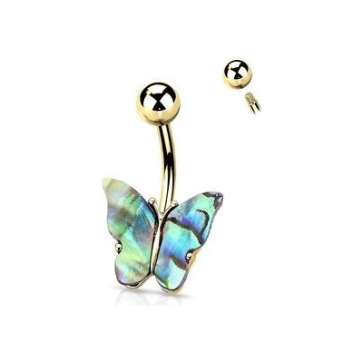 Šperky4U zlacený piercing do pupíku motýl s perletí WP01145-01