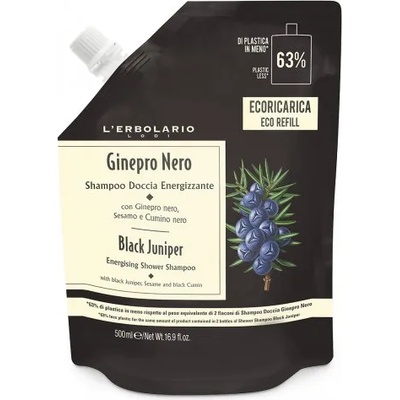 L'Erbolario Black Juniper Energising Shampoo Eco Refill - Енергизиращ шампоан за коса с аромат на черна хвойна 500мл