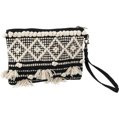 Černo-krémová kabelka do ruky Monochrome Boho s třásněmi 25*17cm J-Line by Jolipa