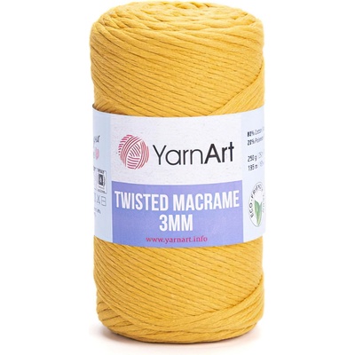 Pletací příze YarnArt TWISTED MACRAME 3mm 796 hořčicově žlutá, jednobarevná, 250g/195m