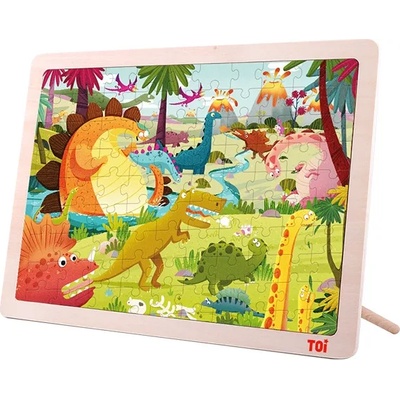 Toi World Детски дървен пъзел Toi World - Земята на Дино, 100 части (TWTP050)