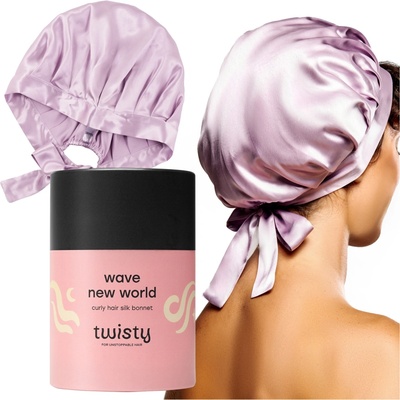 Twisty Wave new world Hodvábna čiapka na spanie na kučeravé vlasy fialová
