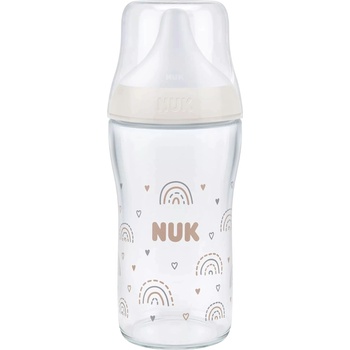 Nuk Стъклено шише със силиконов биберон NUK Perfect Match - TC, 230 ml, размер M, 3 м+, Дъга (10212056)