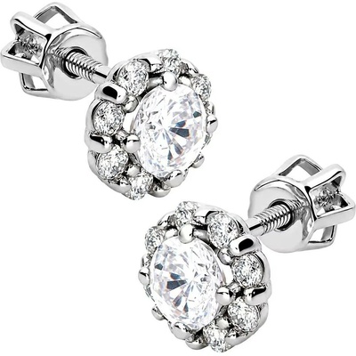 Zlaton Náušnice bílé zlato květina se zirkony pecky 0.70cm 2.05g 000062503259