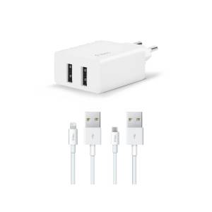 Ttec Зарядно ttec SmartCharger Duo Travel Charger, 3.1A, Lightning and Micro USB Cable, бял