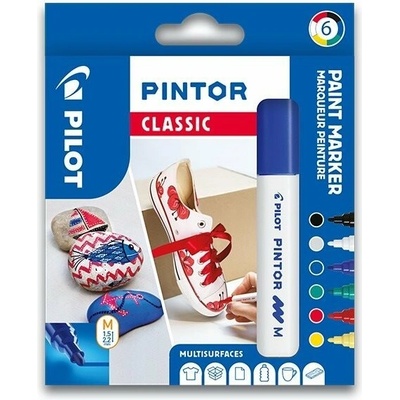 Dekoračný popisovač, sada,1,4 mm, PILOT "Pintor M", 6 druhov klasických farieb