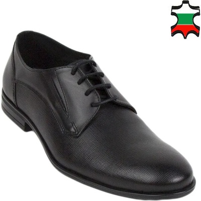 Български обувки Мъжки елегантни обувки от черна естествена кожа с щампа 33161