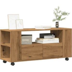 vidaXL ТВ шкаф с колелца, дъбов художествен занаятчийски, 102x34, 5x43 см, инженерно дърво (855991)