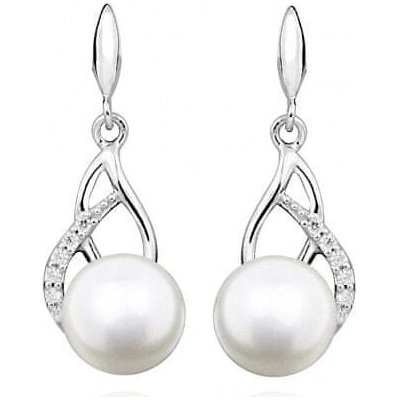 Silver Cat náušnice s perlou a zirkónmi SC405