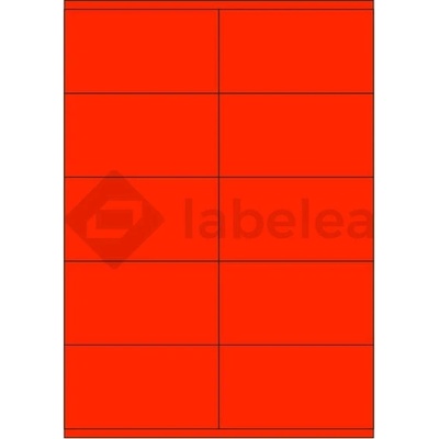 Labelea Samolepiace etikety 105x57 mm signálne farebné papierové, na hárku A4, pre laserovú tlač, Farba etikiet Signálna červená, Počet hárkov v balení 100 EPY105057SR010S