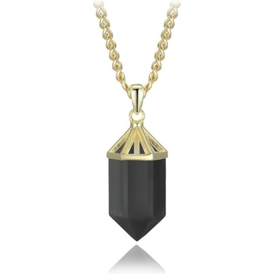 Minet Luxusní pozlacený stříbrný náhrdelník obsidián JMAN0665XN47