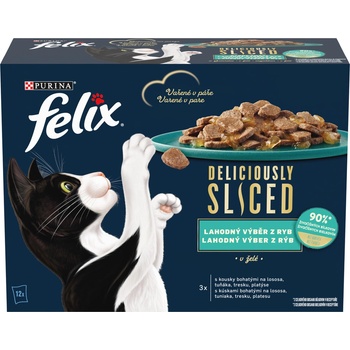 Felix Deliciously Sliced losos, tuniak, treska, platýs v želé 12 x 80 g