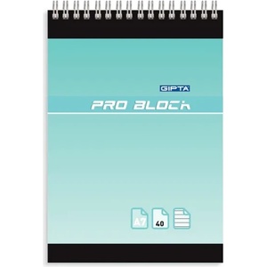 GIPTA Тефтер Pro-Block, А7, бяла хартия, широки редове, картонена корица, със спирала, 40 листа (1502)