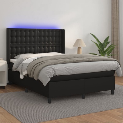 Petrashop 3139379 boxspring postel s matrací a LED černá umělá kůže