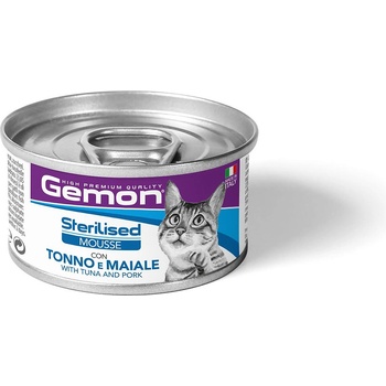 Gemon Sterilised Cat Mousse with Tuna & Pork - Пълноценна храна за кастрирани котки, мус с Риба тон и свинско, консерва - 85гр