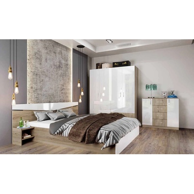 Bogdan Furniture I Спален комплект модел 7062 за матрак 160/200, Сонома арвен/Бял гланц