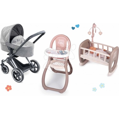 Corolle Set kočík s jedálenskou stoličkou Cybex Landau 3v1 Priam a kolískou s kolotočom pre bábiku