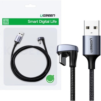 Ugreen 70313 Nylonový pletený USB - uhlový USB typu C, 1m, sivý