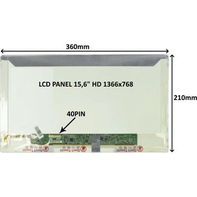 LCD PANEL 15, 6" HD 1366x768 40PIN LESKLÝ / SKRUTKOVANIE Z BOKOV 77024194