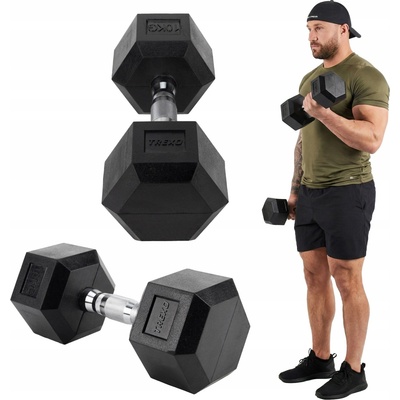 TREXO Hex Pogumovaná jednoručná činka 10 kg