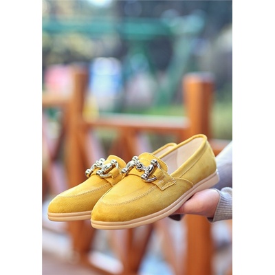 Erbil Shoes Дамски велурени балерини - Цвят Горчица #366619 (366619_Горчица)