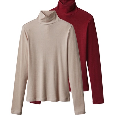 esmara Dámský žebrovaný rolák 2 kusy červená béžová – Zboží Dáma