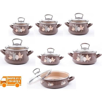 Metalac Sada smaltovaných hrnců ŠEDÝ LÍSTEK 7 ks