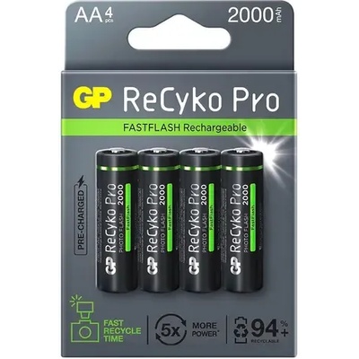 GP Batteries Акумулаторна Батерия GP R6 AA 2100mAh RECYKO + PRO Fast Flash GP-BR-210AAHCF-APCEB4 NiMH /до 500 цикъла/ 4 бр. в опаковка GP (GP-BR-210AAHCF-APCEB4)