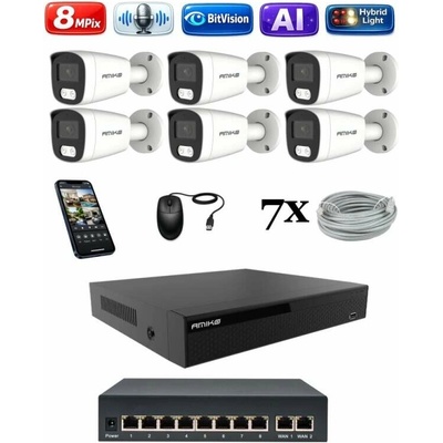 Amiko IP 6 kamerový set so switchom 4K Ultra HD 8Mpix Ai Dl Tube 1801K6V2