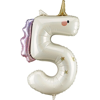 PartyDeco Balónek fóliový číslo 5 jednorožec Party Deco