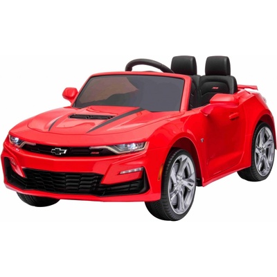 Beneo Elektrické autíčko Chevrolet Camaro 12V 2,4 GHz dálkové ovládání Otevírací dveře EVA kola LED Světla kožené sedátko 2 X MOTOR USB/SD Vstup ORGINAL licence červená