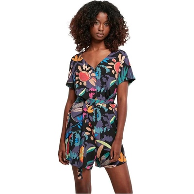Urban classics Viscose short sleeve romper - Multicolor (Black fruity)