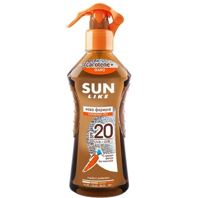 Sun Like Carotene+ Масло за бърз загар и защита, SPF20, 200 ml