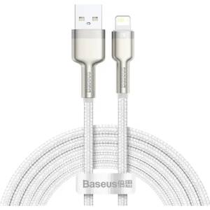 Baseus USB кабел за зареждане и пренос на данни BASEUS Cafule CALJK-B02, USB-A към Lightning, 2 м, 2, 4 A, до 480 Mbps, бял, найлонова оплетка (BASEUS_CALJK-B02)