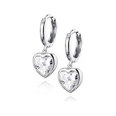 Nubis stříbrné náušnice kroužky s visacími srdíčky NB-3136