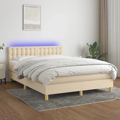 vidaXL Боксспринг легло с матрак и LED, кремаво, 140x200 см, плат (3134042)