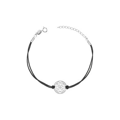 Nubis černý náramek se stříbrným kolečkem s ornamenty IT0024-K
